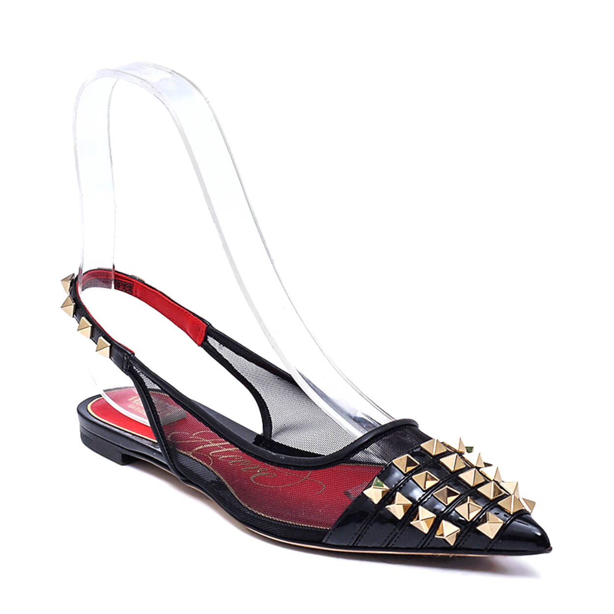 Valentino - Rockstud Alcove Leather & Mesh Slingback Flats  37,5